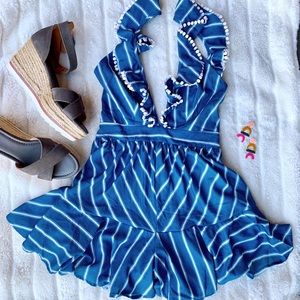 🔥Solaris Style Striped Halter Ruffle Romper🔥NWOT